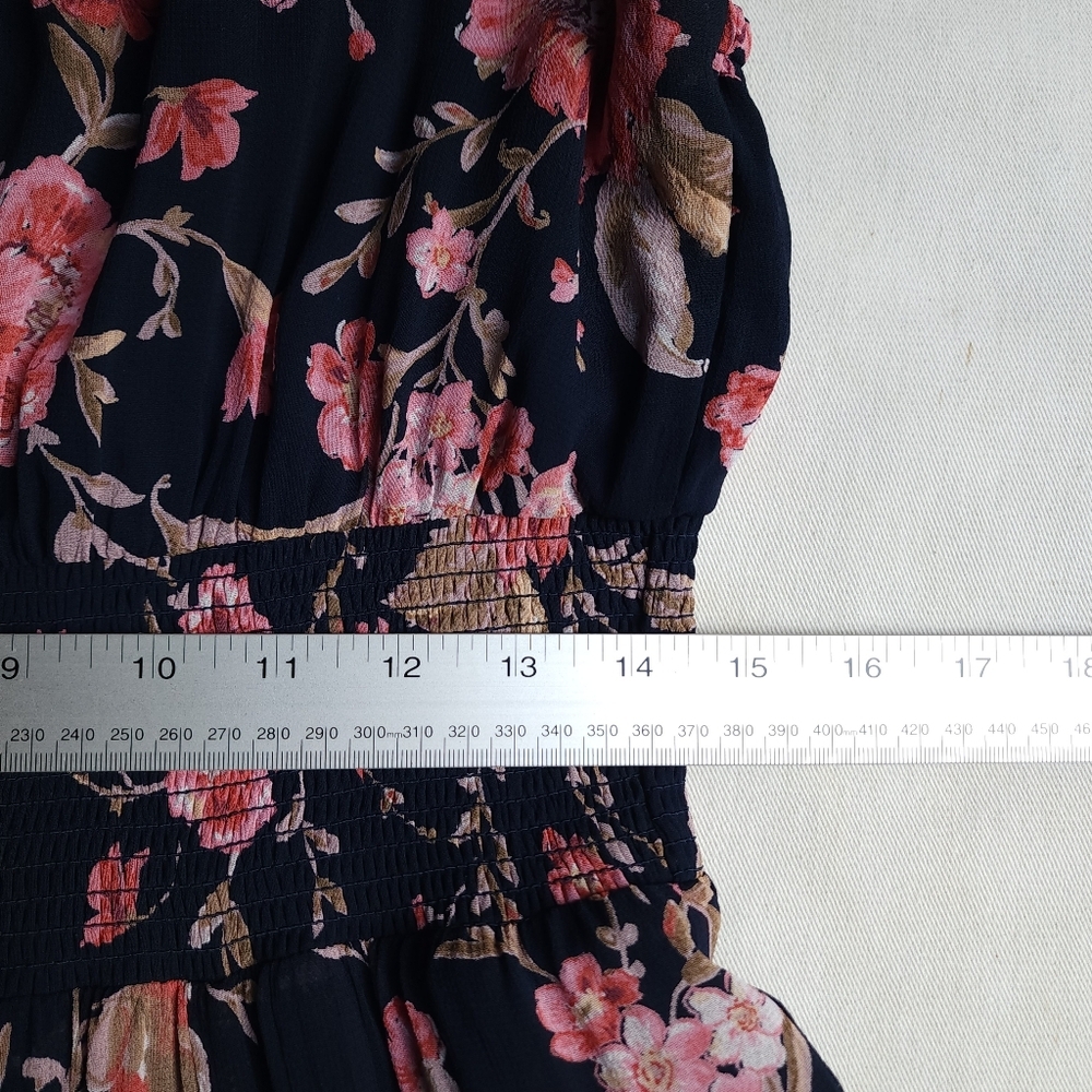 Bila 77 Floral Milkmaid Smocked Navy Midi Dress with Spaghetti Straps And Slit - Picture 10 of 10